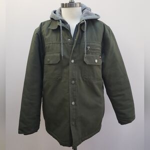 Dickies Green Insulated Cotton Canvas Jacket With Gray Hood, Size Small